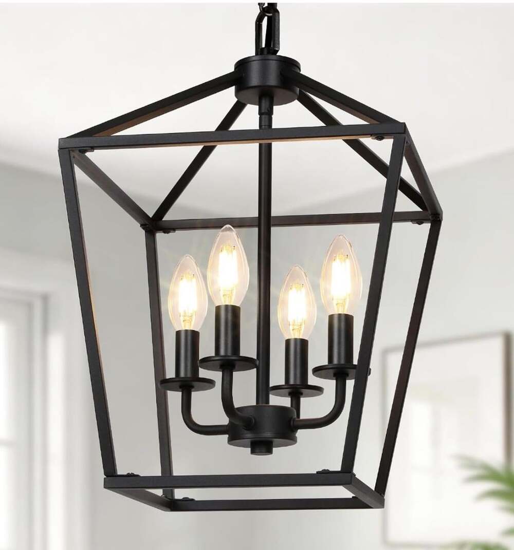 BrightHome Farmhouse 4-Light Black Lantern Chandelier Pendant Light Fixture
